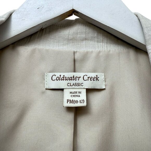 COLDWATER CREEK Linen Jacket Size Medium Petite Blue Beige Womens Open Front - Picture 5 of 8